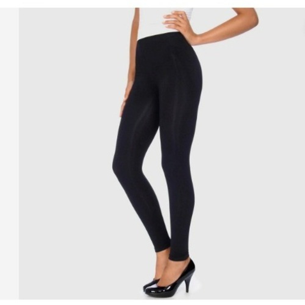 Daisy Fuentes Womens Size Large Seamless Legging Black Mid-Rise Slim Hip & Thigh